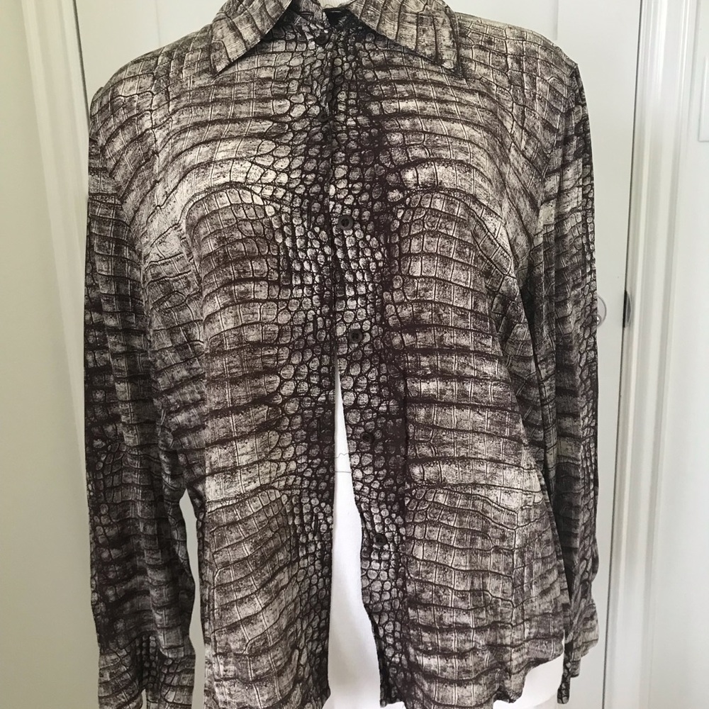 100% Silk Alligator Print Blouse